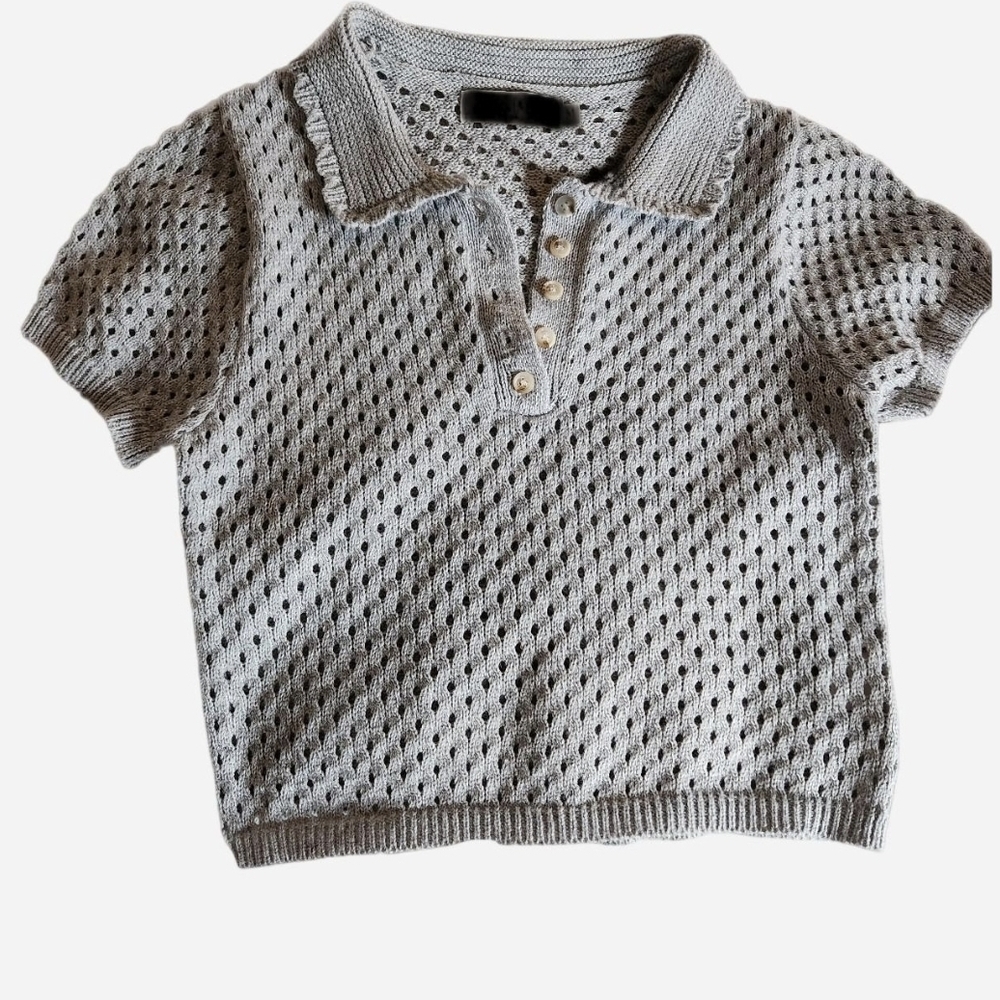 Gray Knit Polo Shirt